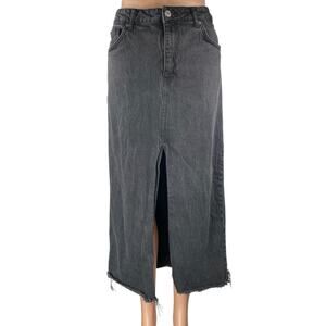 Stradivarius Women's Black Washed Split A Line Maxi Denim Jeans Skirt Size 12